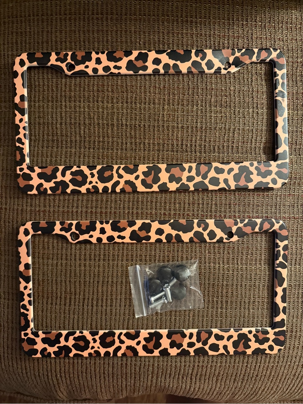 Leopard Print License Plate Frame - Pink & Black